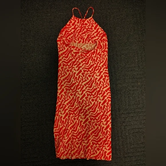 Band of the Free Medium Orange & Cream Criss Cross Spaghetti Strap Summer Dress - Picture 8 of 11